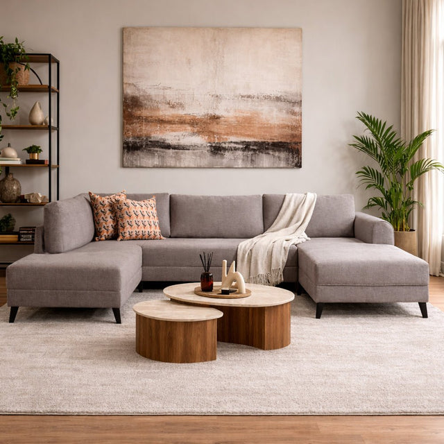 Banken - Slaapbank Beige stof - U - bank - XXL 300x202x152cm - Belen - Dimehouse