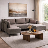 Banken - Slaapbank Taupe stof - U - bank - XXL 300x202x152cm - Belen - Dimehouse