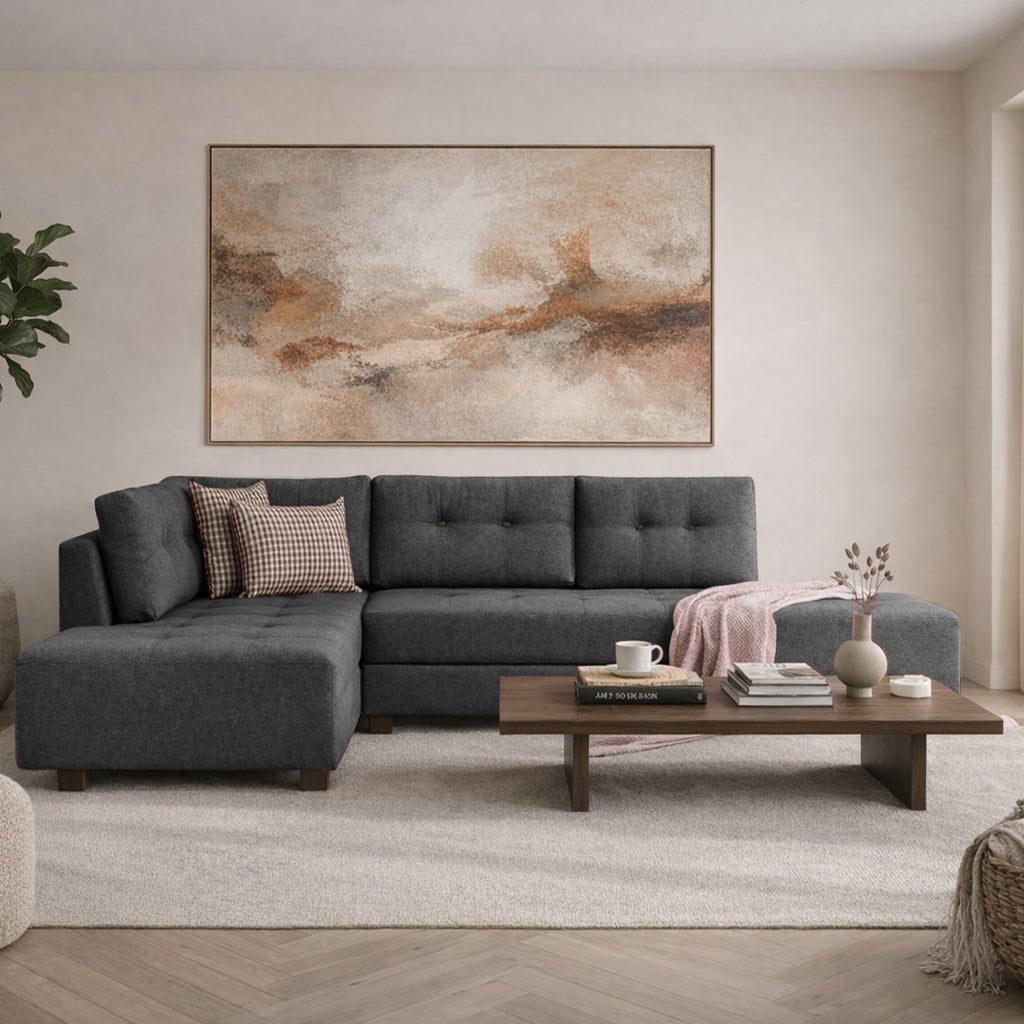 Canapé lit tissu anthracite - XL 280x206 cm - à roulettes - Gauche - Manama