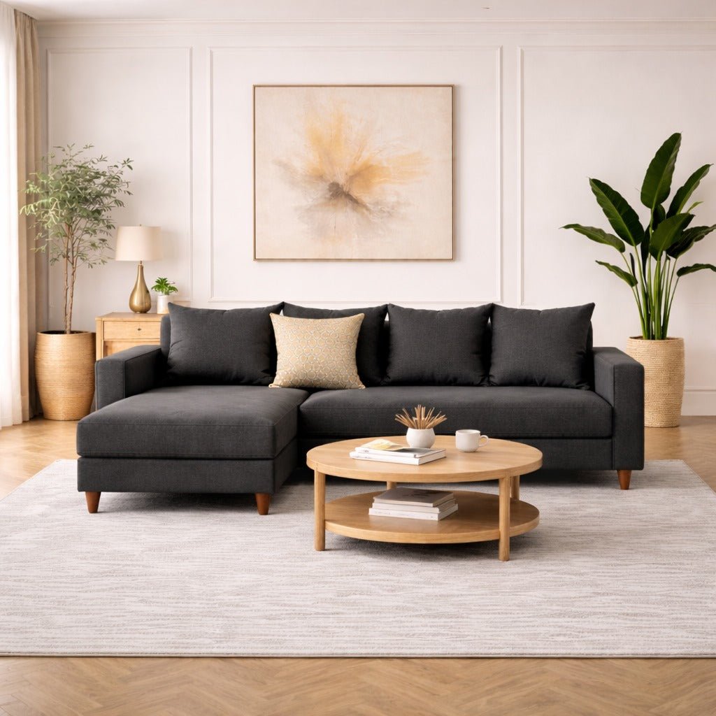 Banken - Slaapbank antraciet stof - hoekbank - compact 215 x 150 cm - Links - Aydam - Dimehouse