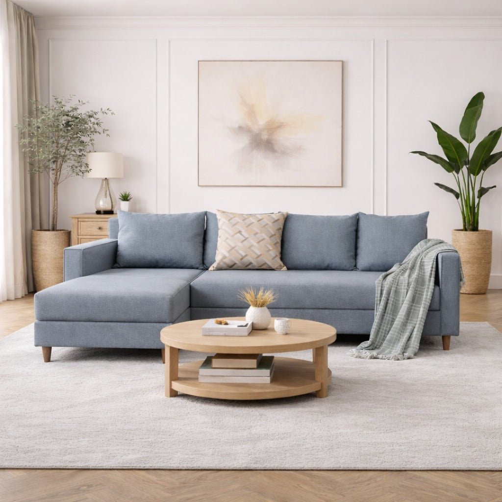 Slaapbank blauw stof -  hoekbank - compact 215 x 150 cm - Links - Aydam