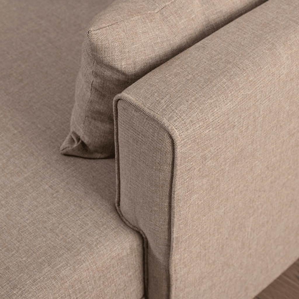 Canapé-lit en tissu couleur champagne - deux places - avec pouf - angle gauche - Bella