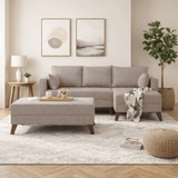 Canapé-lit en tissu couleur champagne - deux places - avec pouf - angle droit - Bella