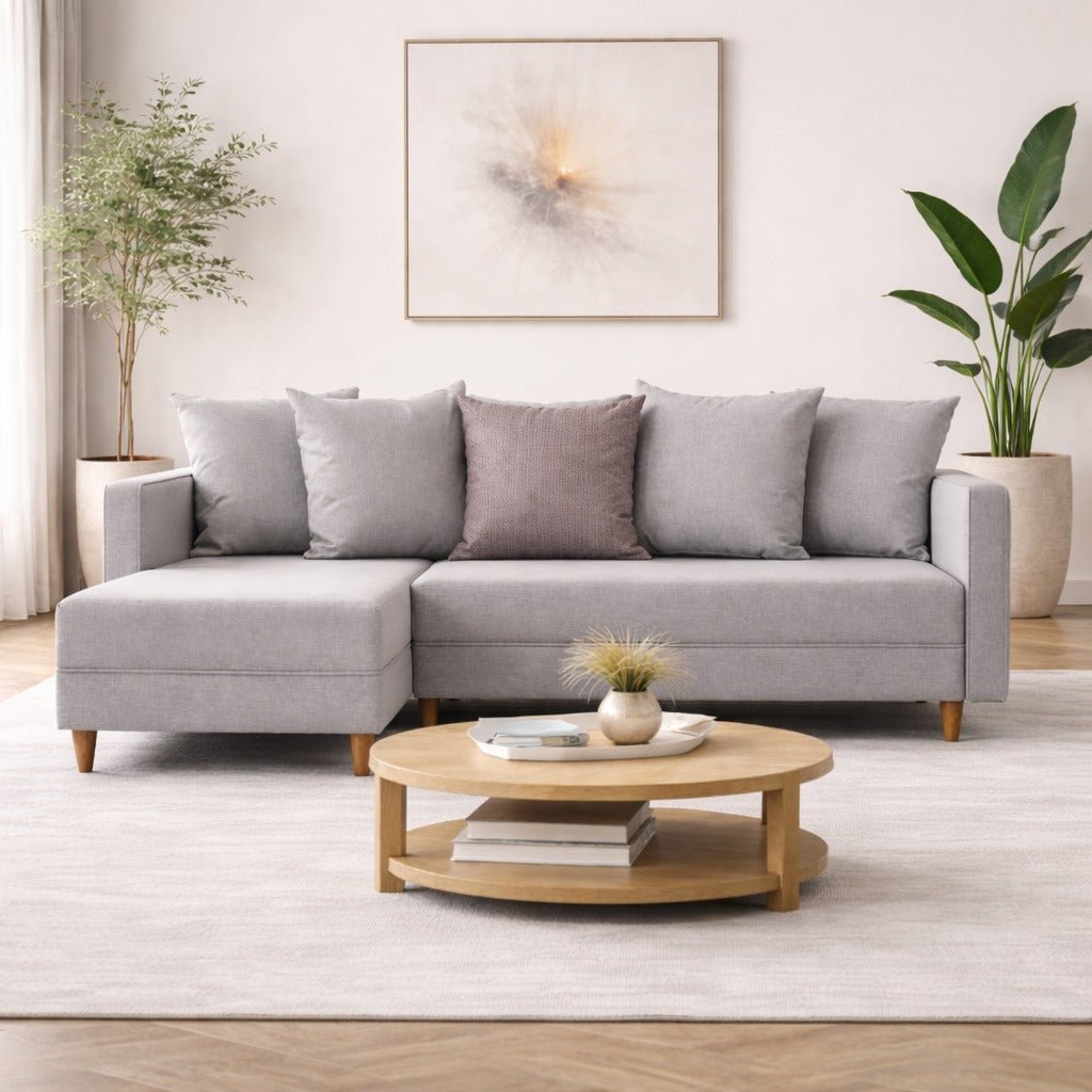 Canapé d'angle avec fonction couchage Gauche Aydam Crème