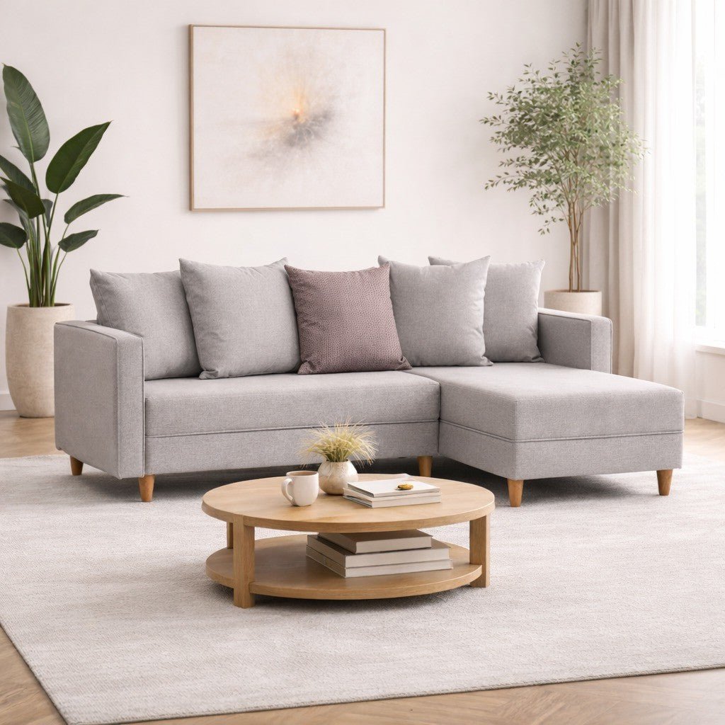 Canapé d'angle avec fonction couchage Droite Aydam Crème