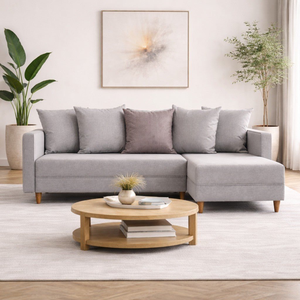 Canapé d'angle avec fonction couchage Droite Aydam Crème