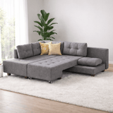 Canapé lit tissu gris - XL 280x206 cm - à roulettes - Gauche - Manama