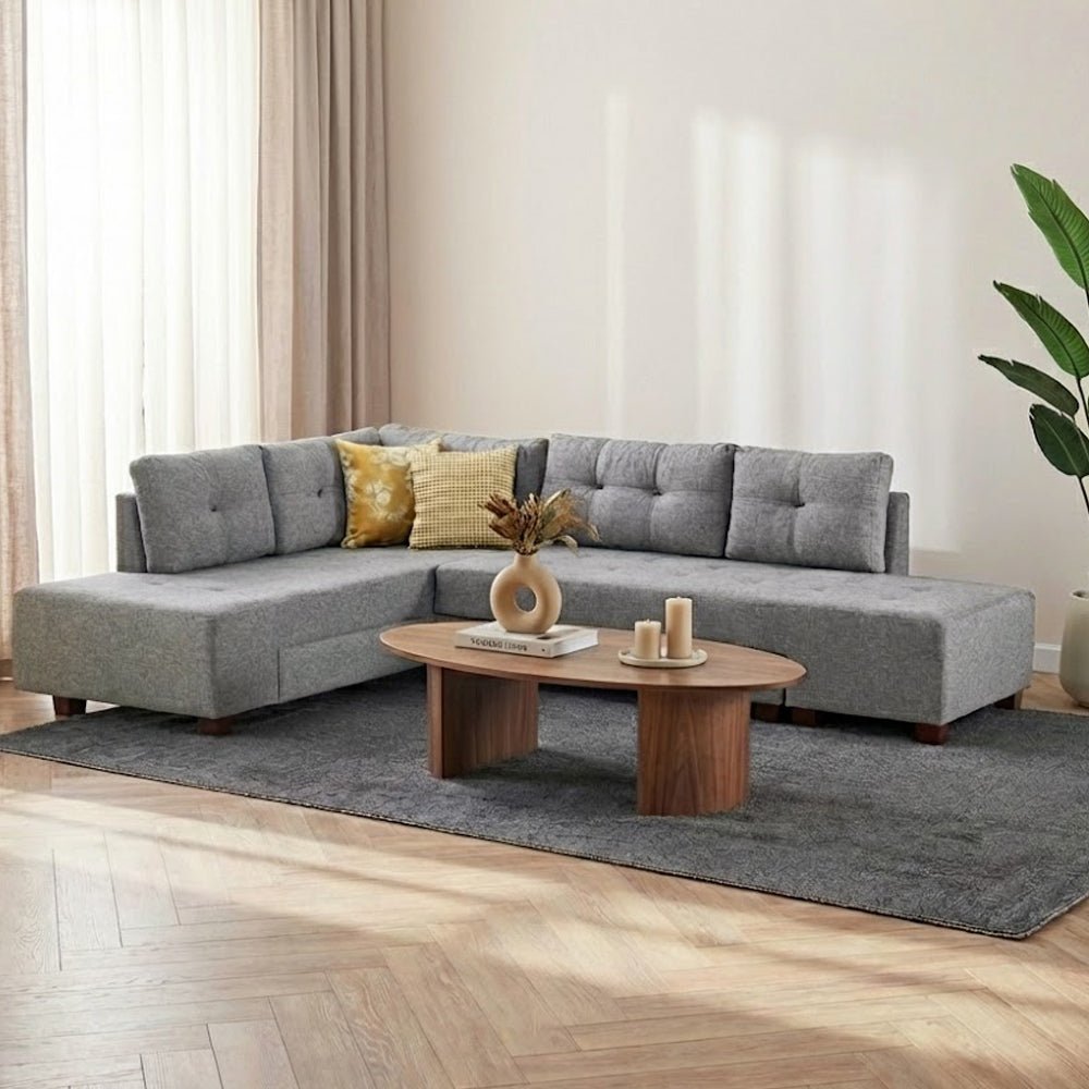 Canapé lit tissu gris - XL 280x206 cm - à roulettes - Gauche - Manama