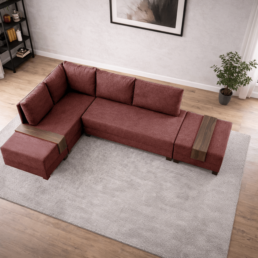 Banken - Slaapbank rood stof - XXL 280 x 210 - Links - Fly - Dimehouse