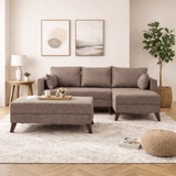 Canapé-lit en tissu taupe - deux places - avec pouf - angle droit - Bella