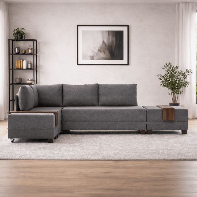 Banken - Slaapbank taupe stof - XXL 280 x 210 - Links - Fly - Dimehouse