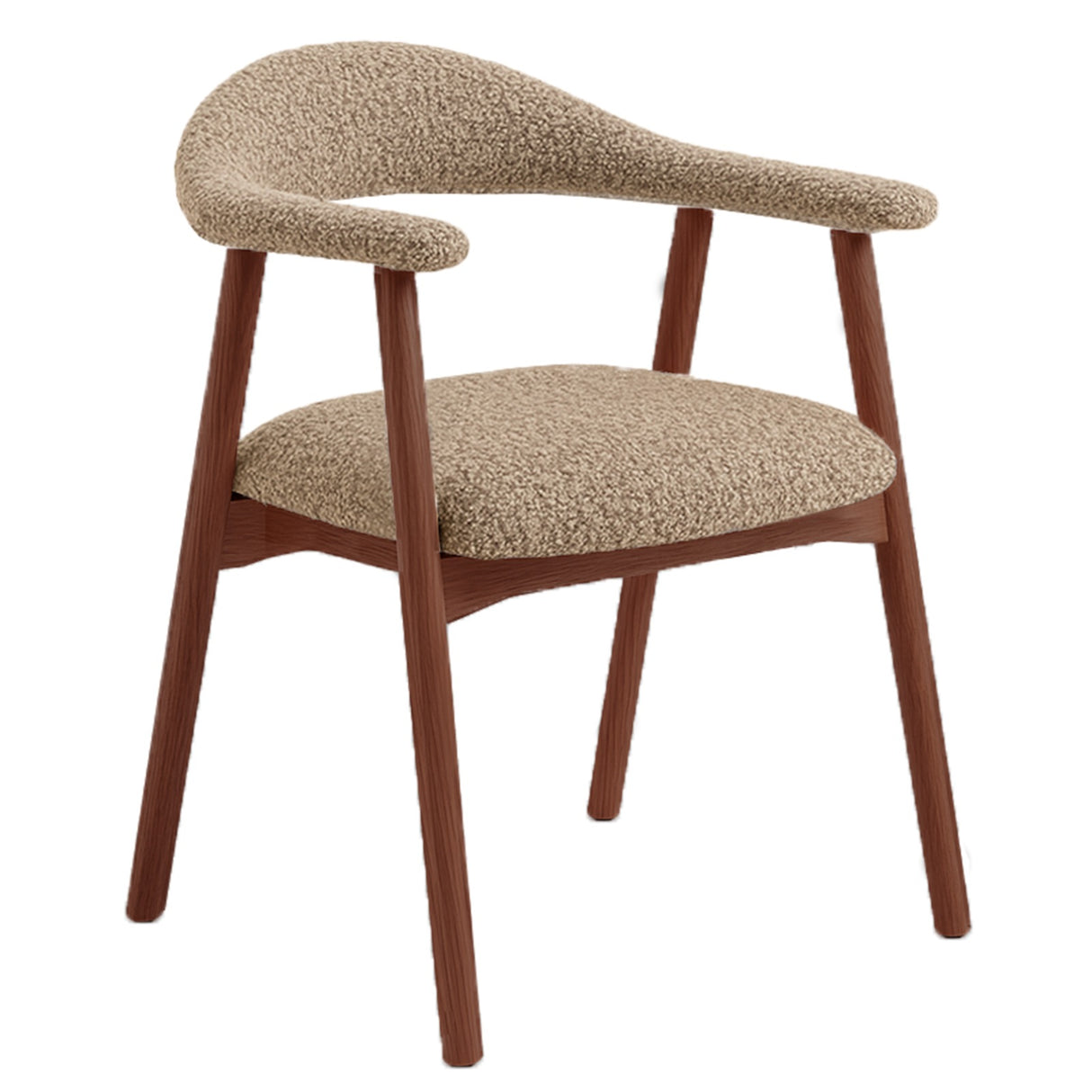 Chaise de salle à manger Japandi couleur sable Bouclé Suki - Cadre en noyer - Avec accoudoir 