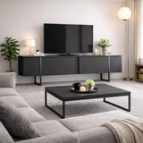 Meuble TV Anthracite Luxe 180x50x30 - Cadre Argent