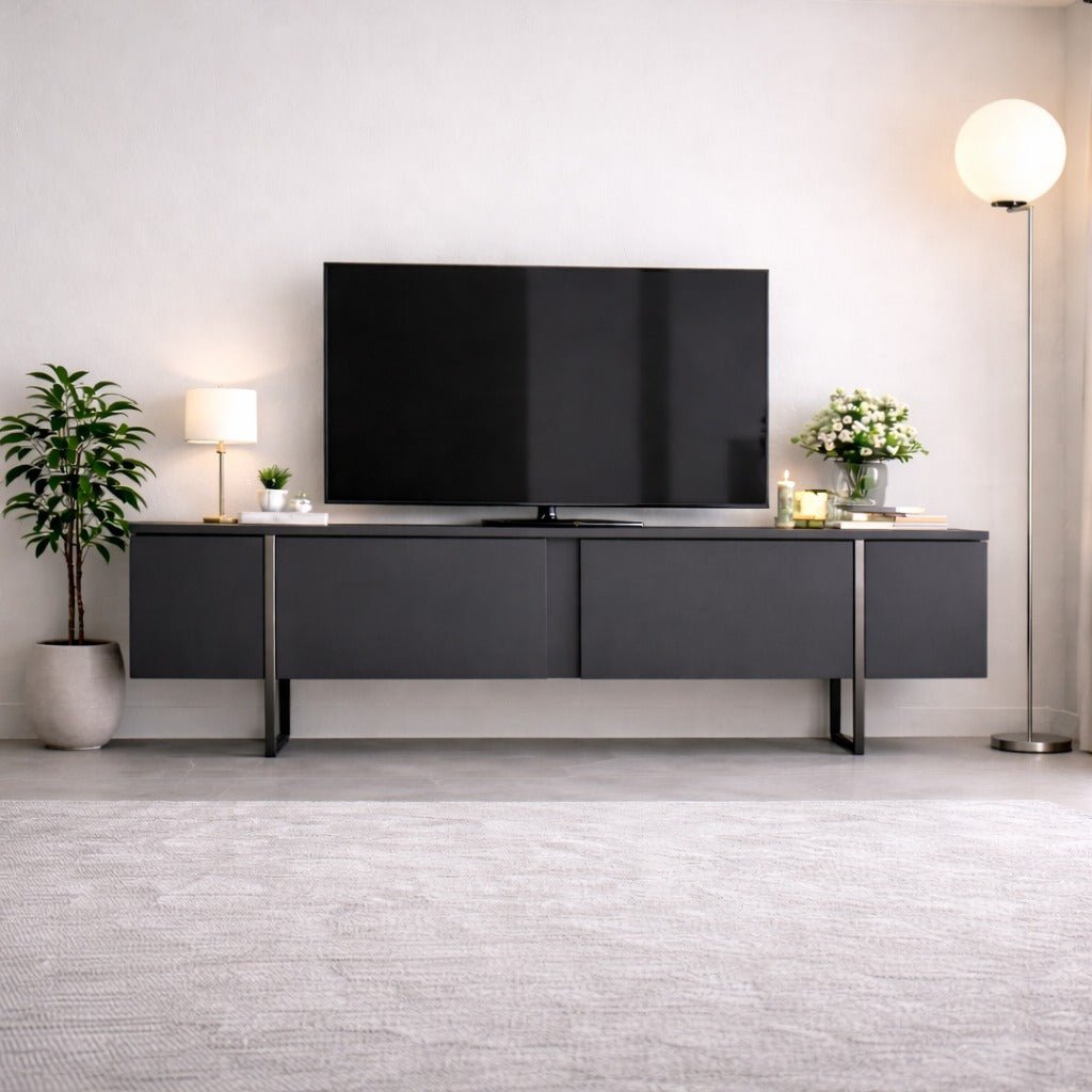 Meuble TV Anthracite Luxe 180x50x30 - Cadre Argent