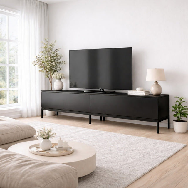 TV Meubels - TV Meubel Lord Zwart Melamine 180x47x30 cm - Dimehouse