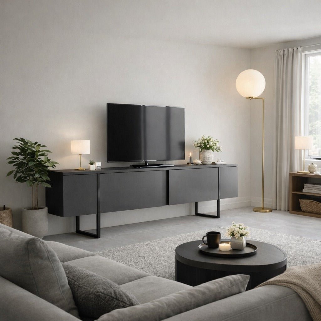 TV Meubels - TV Meubel Luxe Antraciet Zwart Melamine 180x50x30 cm - Dimehouse