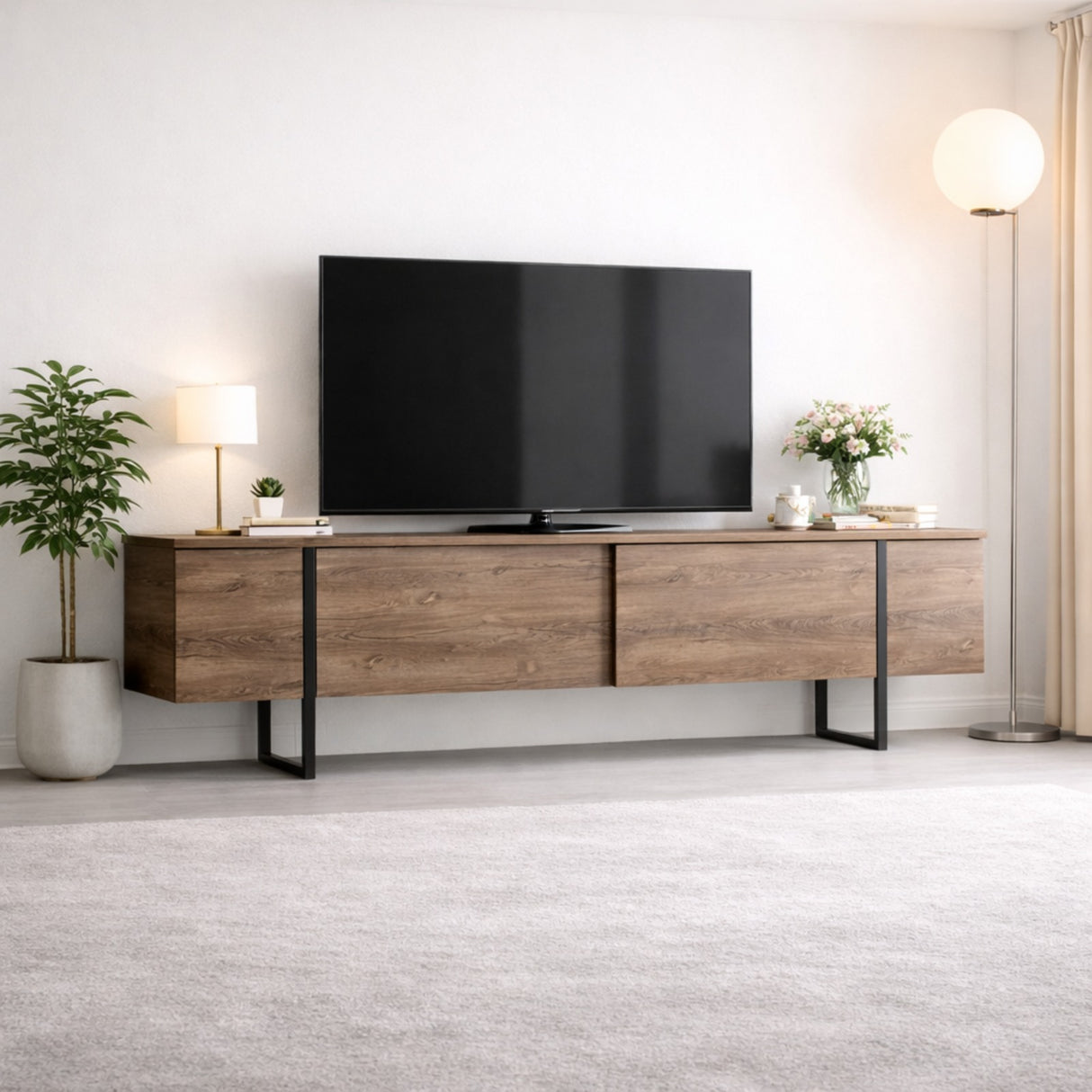 TV Meubel Luxe Walnoot Zwart Melamine 180x50x30 cm