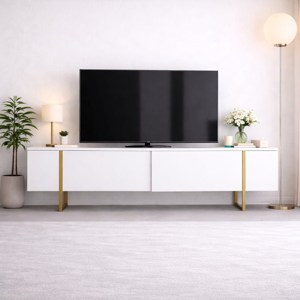 TV Meubel Luxe Wit Goud Melamine 180x50x30 cm