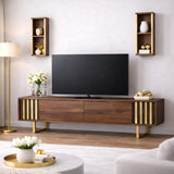 TV Meubels - TV Meubel Set Gold Line Walnoot Zwart Melamine 180x48x30 cm - Dimehouse