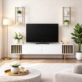 TV Meubels - TV Meubel Set Gold Line Wit Zwart Melamine 180x48x30 cm - Dimehouse