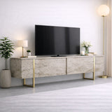 Meuble TV Travertin Luxe 180x50x30 - Cadre doré