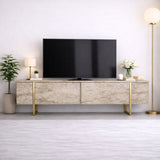 Meuble TV Travertin Luxe 180x50x30 - Cadre doré