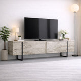 Meuble TV Travertin Luxe 180x50x30 - Cadre Noir