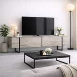 Meuble TV Travertin Luxe 180x50x30 - Cadre Noir