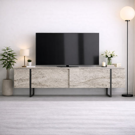 Meuble TV Travertin Luxe 180x50x30 - Cadre Noir