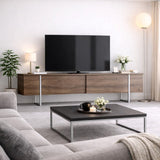 Meuble TV Luxe Noyer 180x50x30 - Cadre Argenté