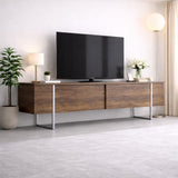 Meuble TV Luxe Noyer 180x50x30 - Cadre Argenté