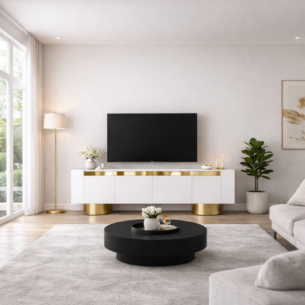 TV Meubels - TV Meubel Wit Bohem 180x50x30 - Gouden Frame - Dimehouse