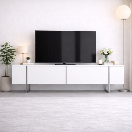 TV Meubel Wit Luxe 180x50x30 - Zilver Frame