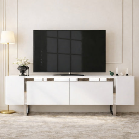 Meuble TV blanc Yildiz 180x50x30 - Cadre argenté