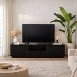 TV Meubels - TV Meubel Zwart Melamine - drie kastjes - 160x42x29,5 cm - Flare - Dimehouse