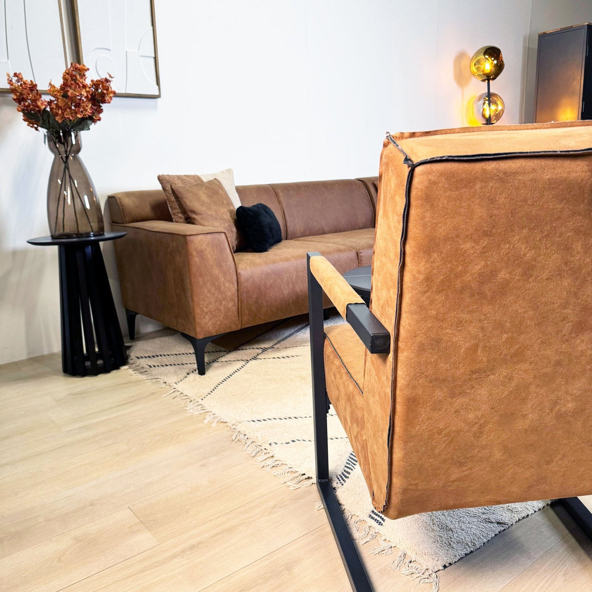 Industriële leren fauteuil cognac Tiger