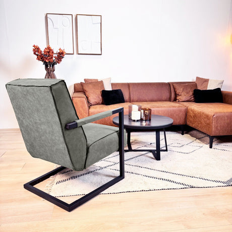 Industriële leren fauteuil groen Tiger