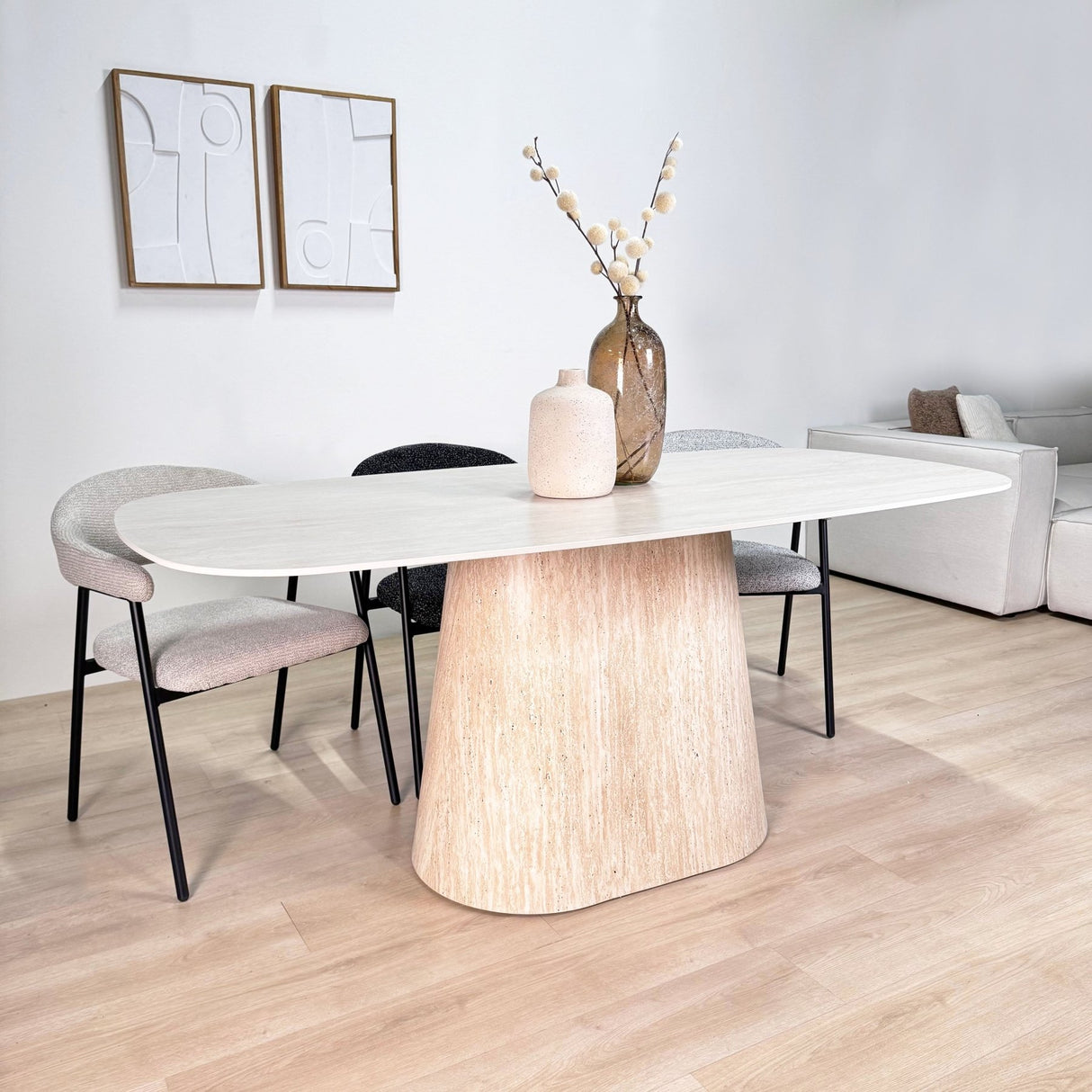 Chaise de salle à manger Set de 4 Bouclés Beige Lisa - Cadre Noir 