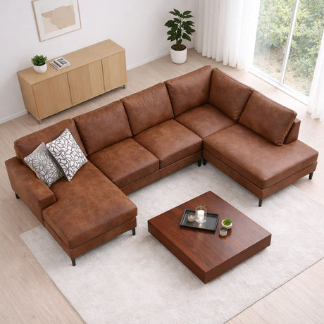 U-bank Hoekbank Cognac Stof 314x200 cm - Rechts - Porto