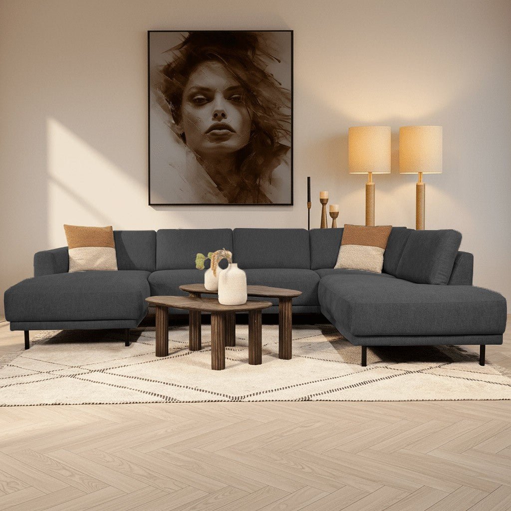 Canapé d'angle moderne U-Bank à droite en tissu anthracite Aniko 310x197x78 cm 