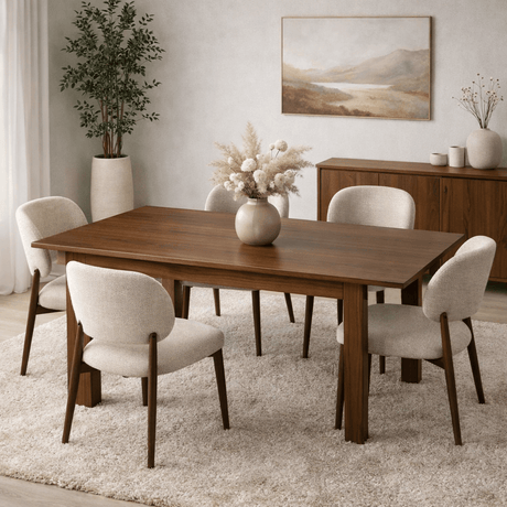 Table à manger extensible noyer mélamine – Japandi – 130 – 170 cm – Otis