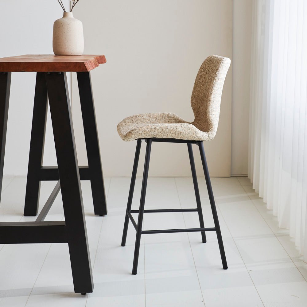 Beau Tabouret De Bar Industriel Chenille Beige