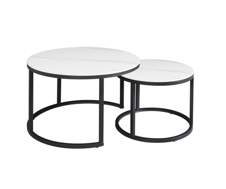 Ensemble de table basse de 2 trevor marbre blanc rond