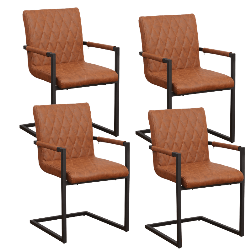 Ensemble de 4 Chaises de Salle à Manger Ruben Industriel Cognac - Cuir Synthétique - Avec Accoudoirs 