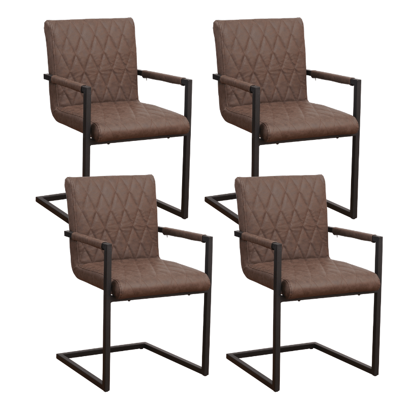 Ensemble de 4 Chaises de Salle à Manger Ruben Industriel Taupe - Cuir Synthétique - Avec Accoudoirs 
