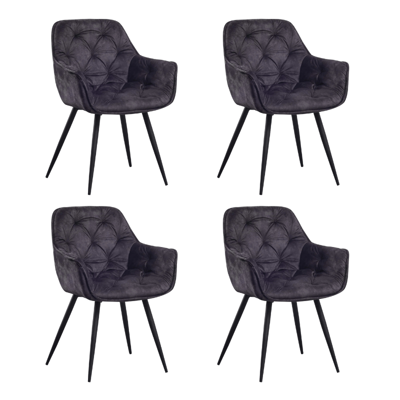 Ensemble de 4 Chaises de Salle à Manger Velours Anthracite Tissu Audrey - Avec Accoudoirs 