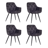 Ensemble de 4 Chaises de Salle à Manger Velours Anthracite Tissu Audrey - Avec Accoudoirs 