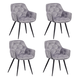 Ensemble de 4 Chaises de Salle à Manger Velours Gris Tissu Audrey - Avec Accoudoirs 
