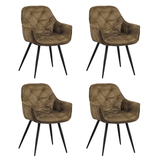 Ensemble de 4 Chaises de Salle à Manger en Velours Vert Tissu Audrey - Avec Accoudoirs 