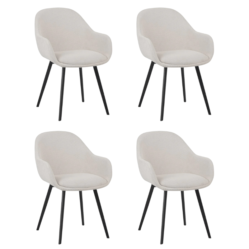 Ensemble de 4 chaises de salle à manger modernes Remy en velours côtelé crème - Avec accoudoirs 